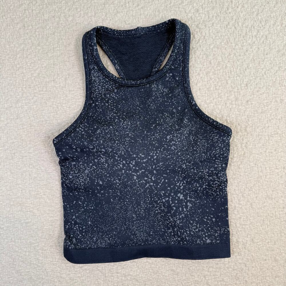 Lululemon Ebb to Street Cropped Racerback Tank Top Distorted Mineral Blue Size 4